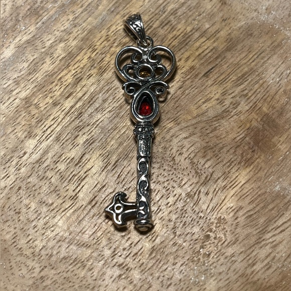 Vintage BJC Samuel Benham Garnet & Citrine Sterling Silver 18K Gold Key Pendant - Picture 10 of 16